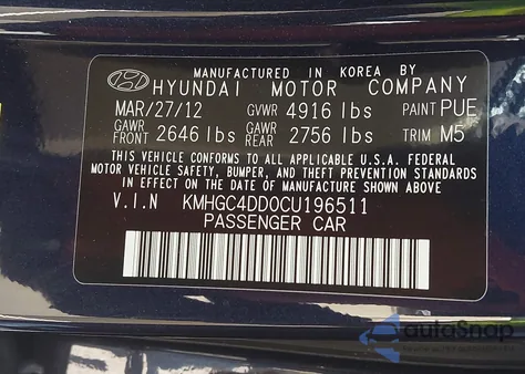 2012 Hyundai Genesis 3.8 z USA, uszkodzony, nr VIN KMHGC4DD0CU196511